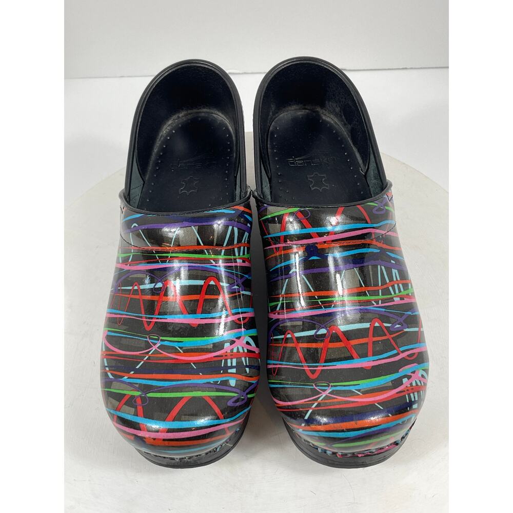 Dansko Women 38 Professional Streamers Clogs Patent Nursing Comfort Mules Multi